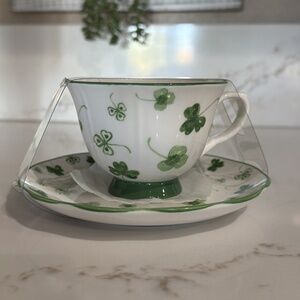 Grace Teaware Lucky CLOVER Shamrock Teacup & Saucer Set